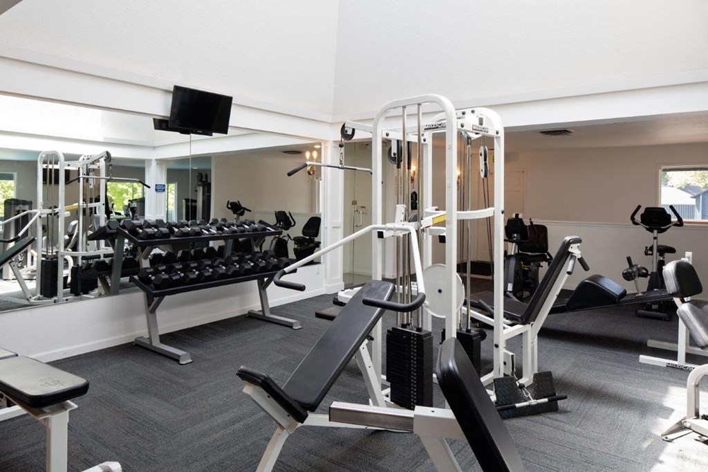 a gym with a lot of exercise equipment