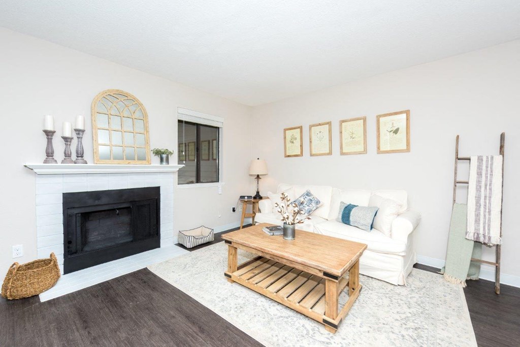 Townhomes with a View Model Living Room and Fireplace