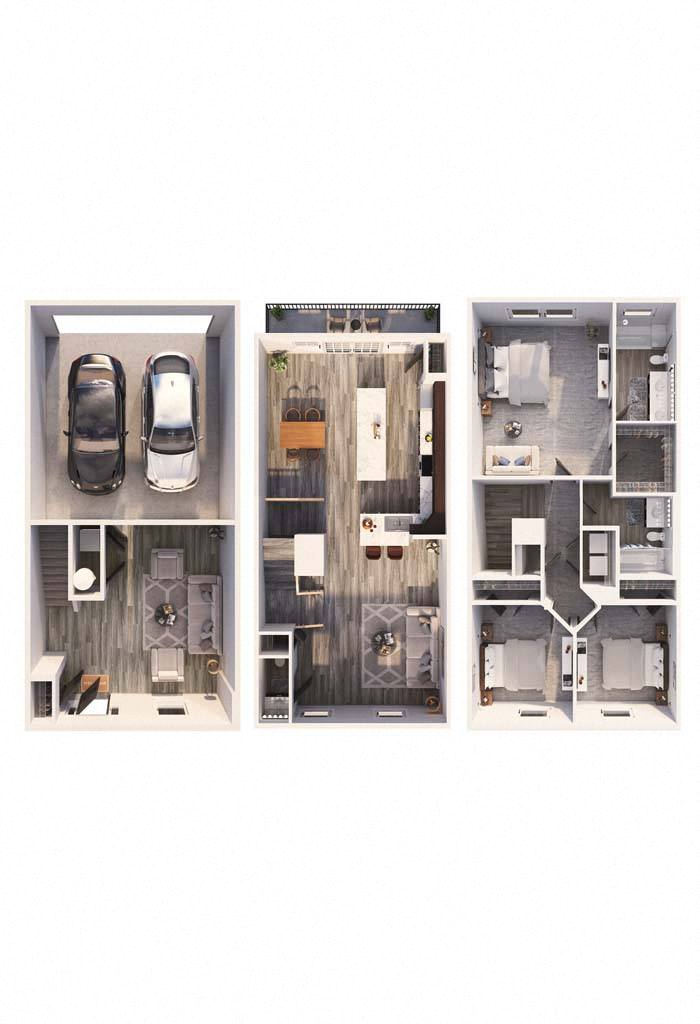 Towns at Andrew's Park Townhomes 3 Bedroom 3D Floor Plan