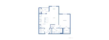 A blueprint of a house layout with labeled rooms.