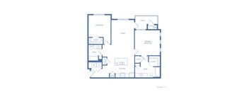 A blueprint of a house layout with labeled rooms and features.