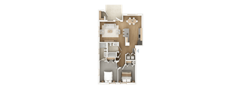 A detailed 3D floor plan of a house layout.