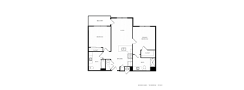 A floor plan of a property with two bedrooms, a living area, a kitchen, a bathroom, and a balcony.