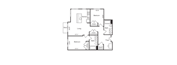 the floor plan of a bedroom apartment