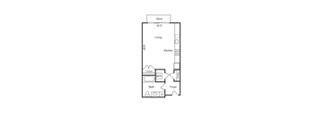 a floor plan of a small apartment with a bedroom and a living room