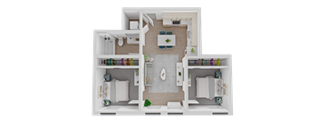 a floor plan of a one bedroom apartment with two bathrooms and a balcony
