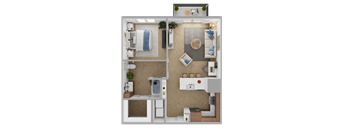 a floor plan of a house with a bedroom and a living room