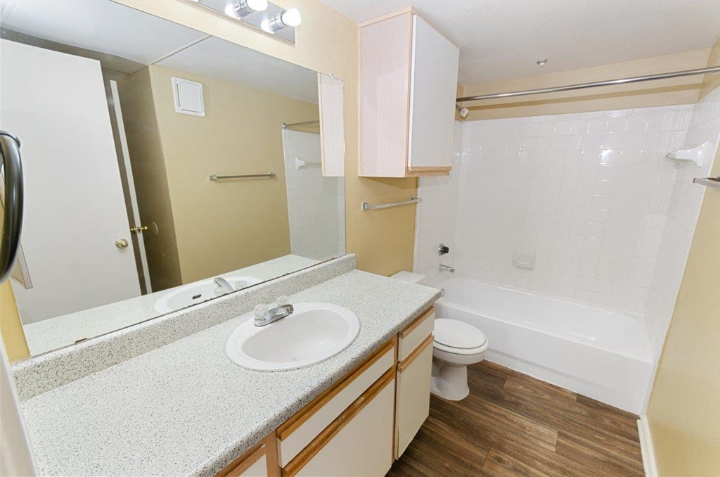 Valley Trails Apartments in Irving, Texas Bathroom with Large Vanity and Bathtub