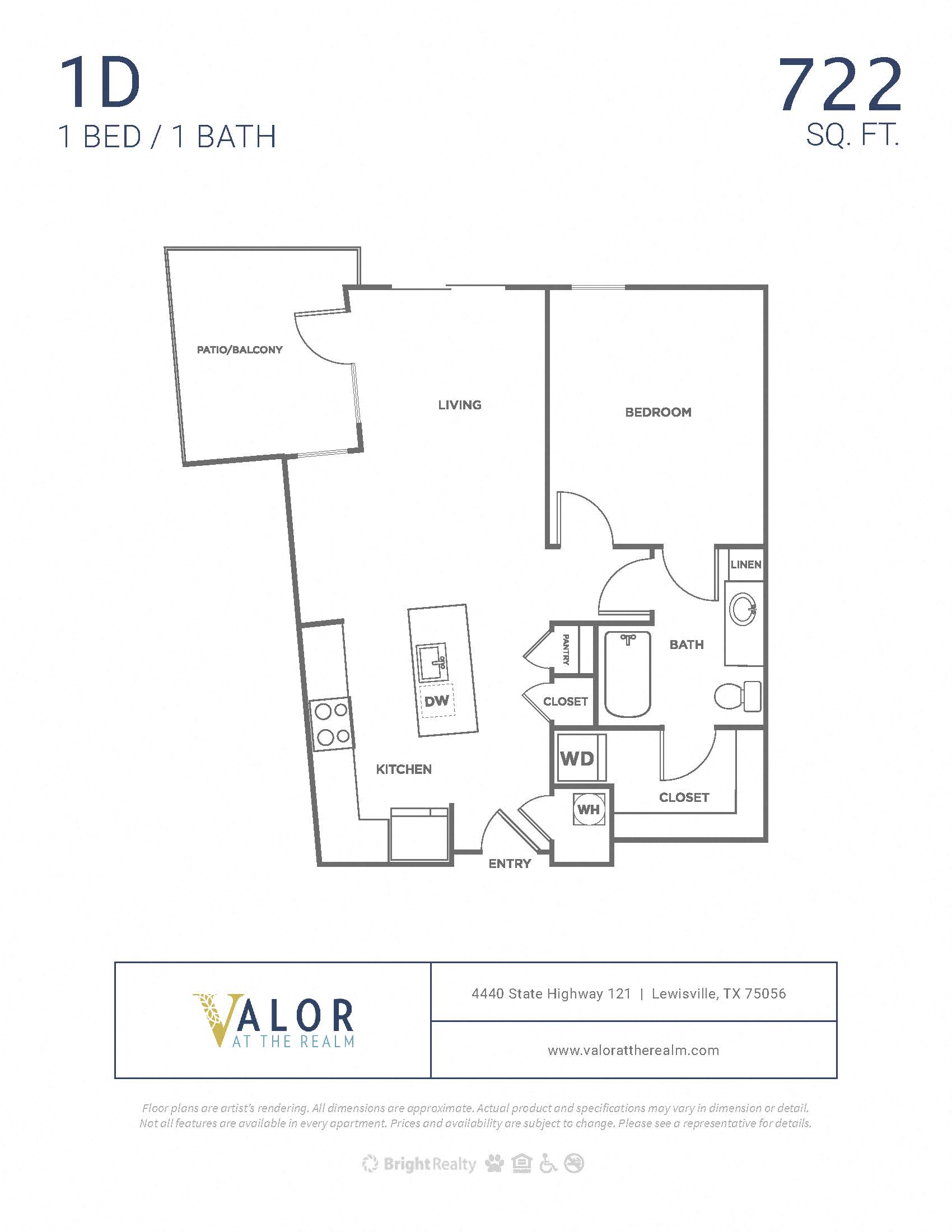 Valor at the Realm 1x1 D Floor Plan