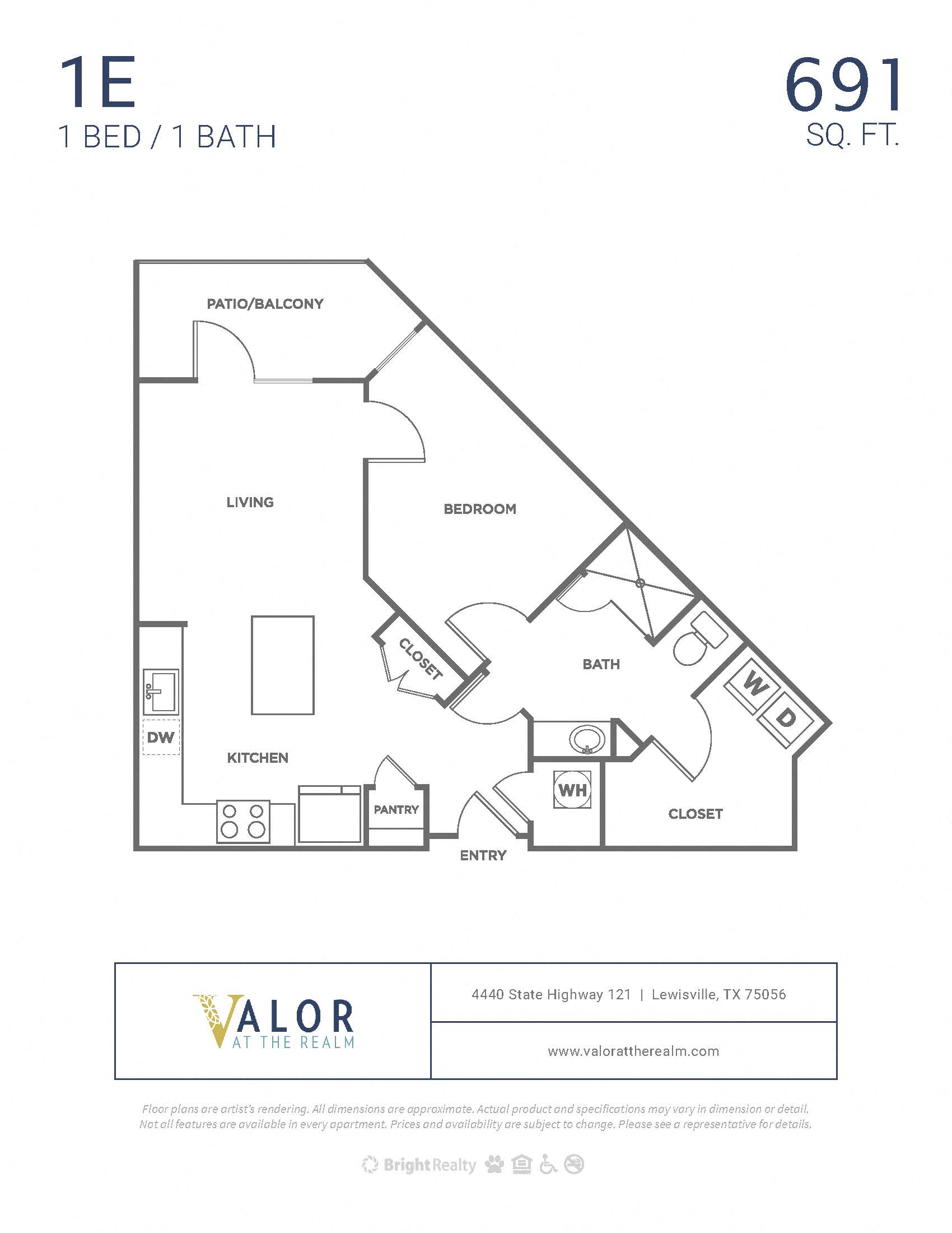 Valor at the Realm 1x1 E Floor Plan