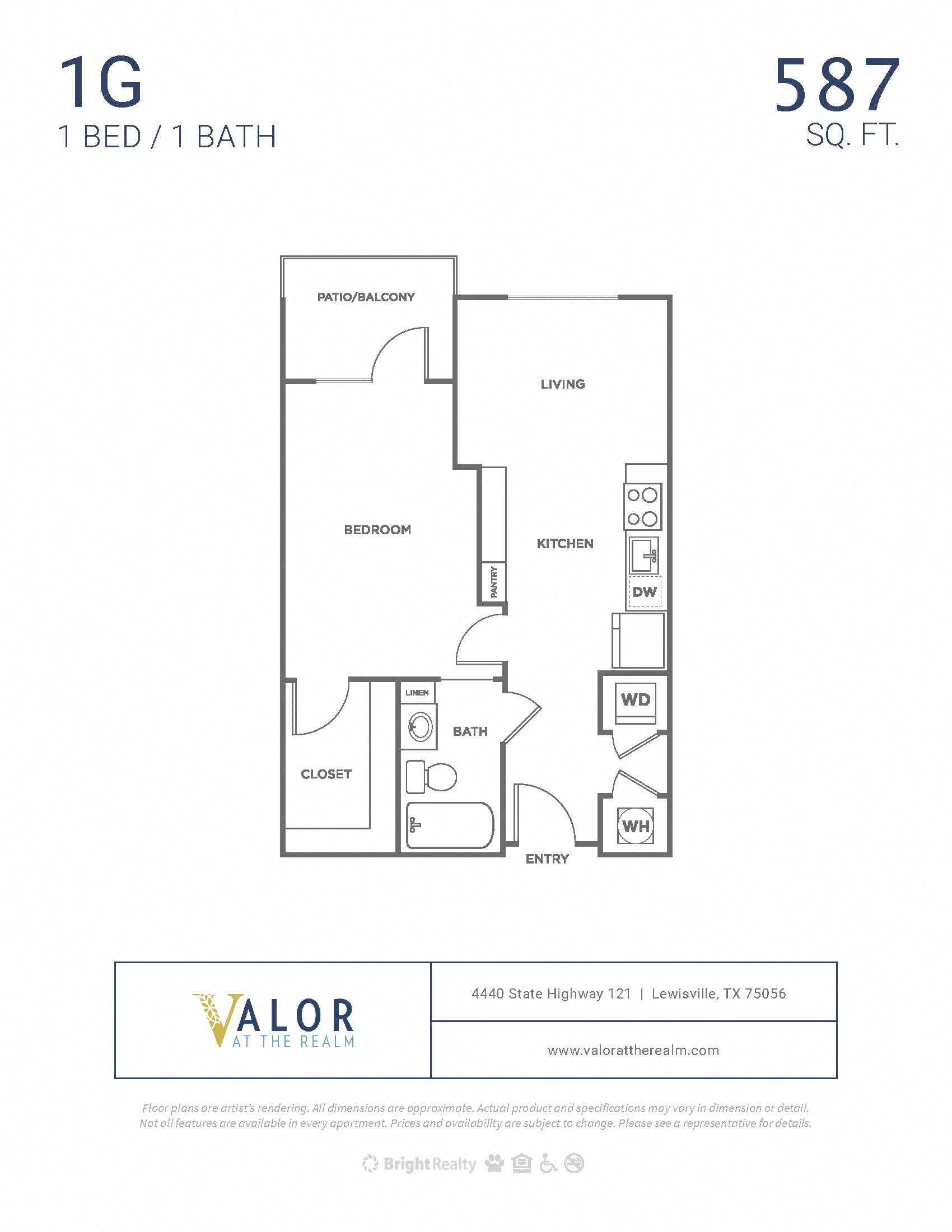 Valor at the Realm 1x1 G Floor Plan