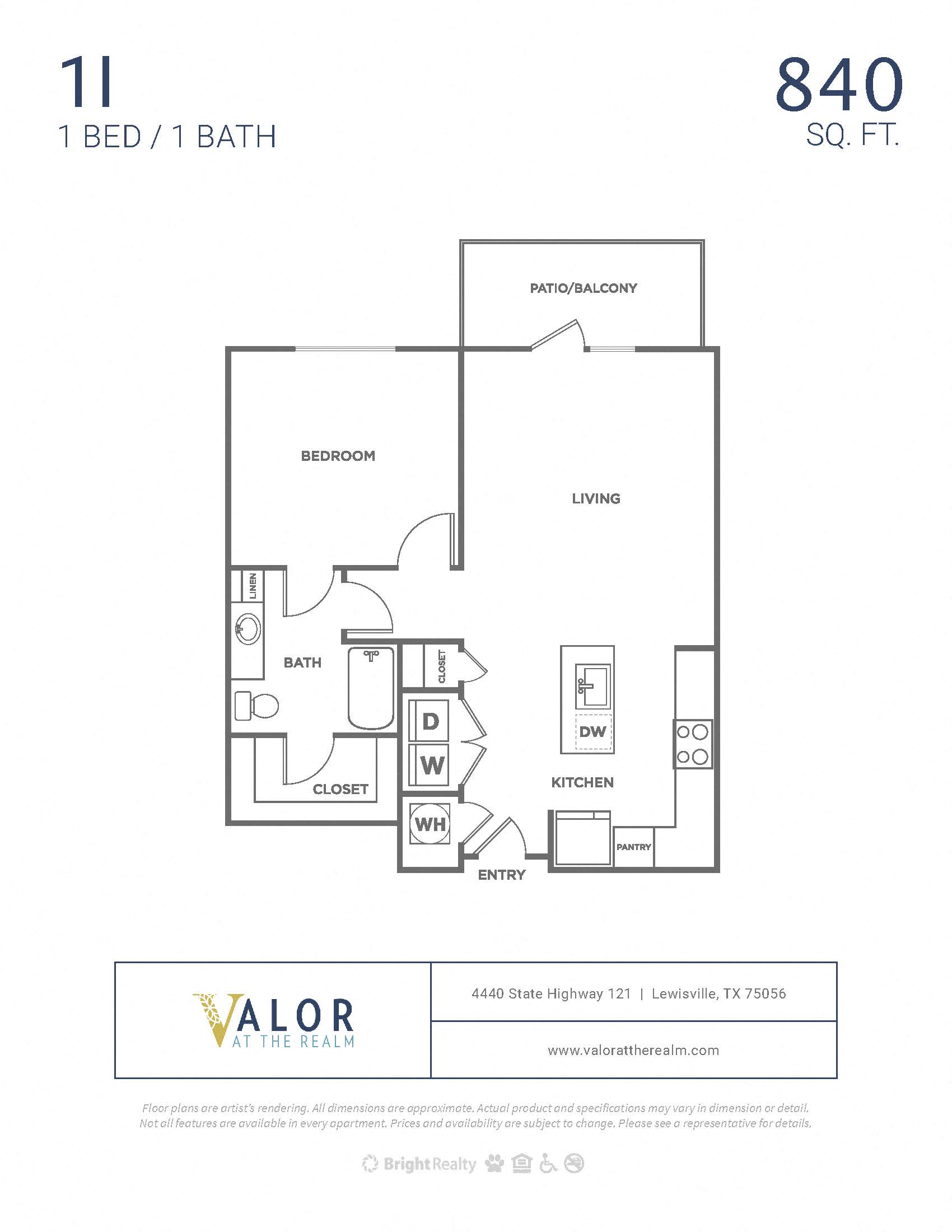 Valor at the Realm 1x1 I Floor Plan