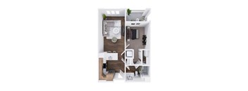 A split image of a modern living room and kitchen.