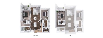 A diagram comparing a first floor layout to a loft layout.