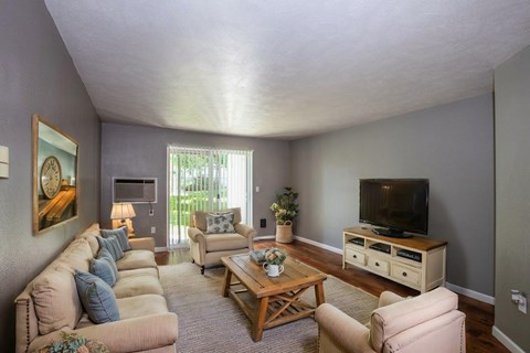 a living room with a couch and a television