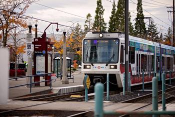 a train pulls into a station