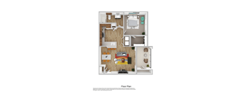 A floor plan of a house with a kitchen, living room, and two bedrooms.
