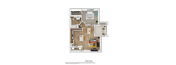A floor plan of a house with a kitchen, living room, and two bedrooms.
