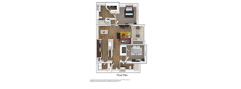 A floor plan of a house with a kitchen, living room, dining room, and bedrooms.