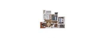 Waterstone at Murrieta 3D floor plan 2b1b 810 sf