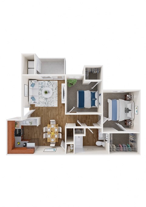 Waterstone at Murrieta 3D floor plan 2b1b 810 sf