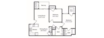 Waterstone at Murrieta Apartments in Murrieta, California 2x2 2D Floor Plan