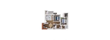 Waterstone at Murrieta 3D floor plan 2b2b 850 sf