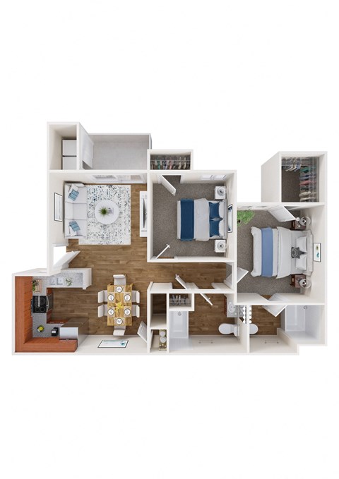 Waterstone at Murrieta 3D floor plan 2b2b 850 sf