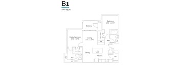 A floor plan of a 1018 square foot home with a master bedroom, living room, dining room, kitchen, and two bathrooms.