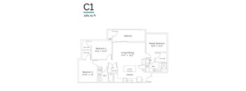 A drawing of a floor plan for a C1 apartment, which is 1284 square feet.