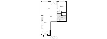 a floor plan of a room with a bathroom and a bedroom