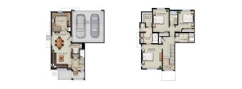 A floor plan of a two-story house with a garage and a separate annex.