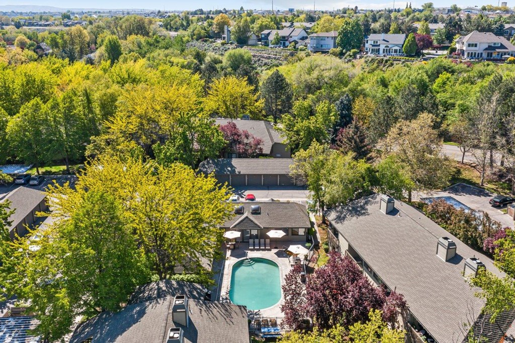 Woodbine Apartments in Boise, Idaho Aerial View of Pool