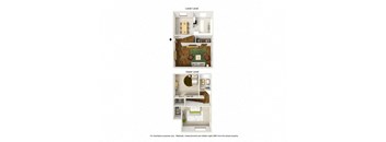 a 2 bedroom floor plan with a bathroom and a living room