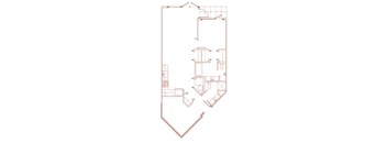 A red line drawing of a house plan.