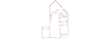 A red line drawing of a house with a floor plan.