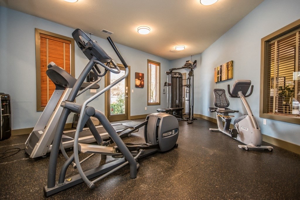 the gym at Arnada Pointe has plenty of equipment for the residents to use
