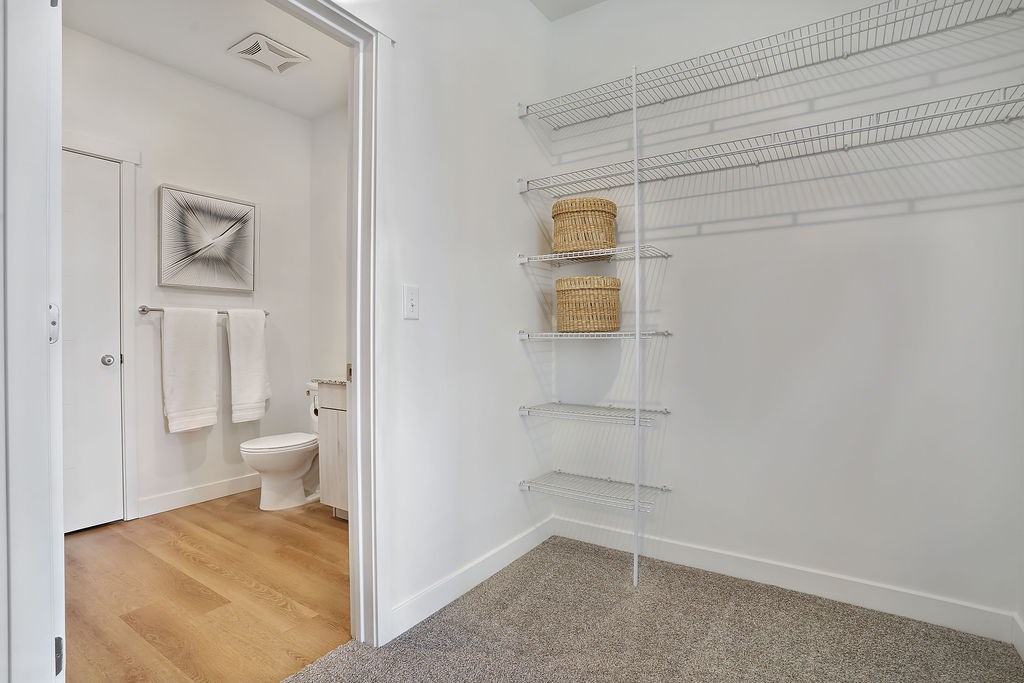 Alvera at the Meadows  large closet with white door, and a white wall.