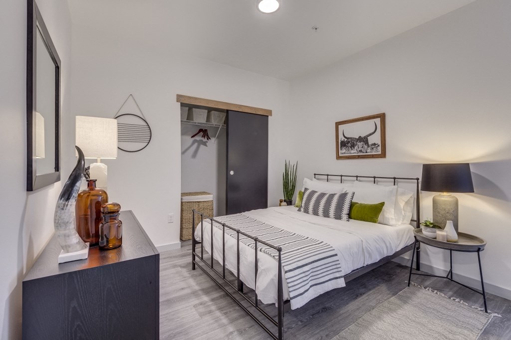 Goat Blocks Apartments Model Bedroom and Closet Door