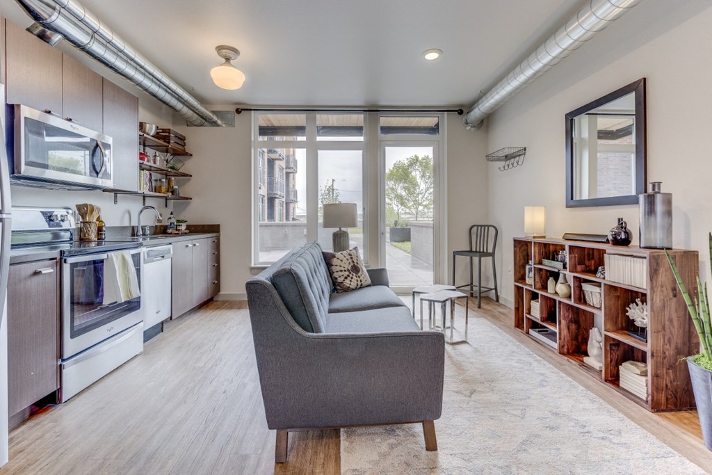 Goat Blocks Apartments Model Living Room and Kitchen