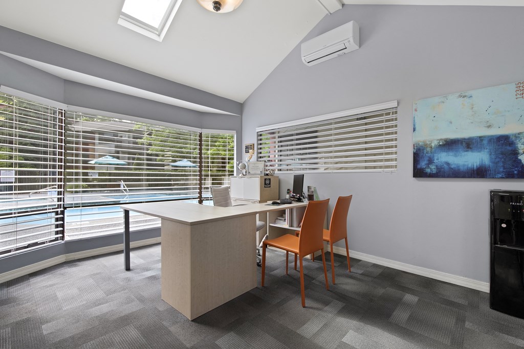 Yarrowood Highlands leasing office with orange chairs