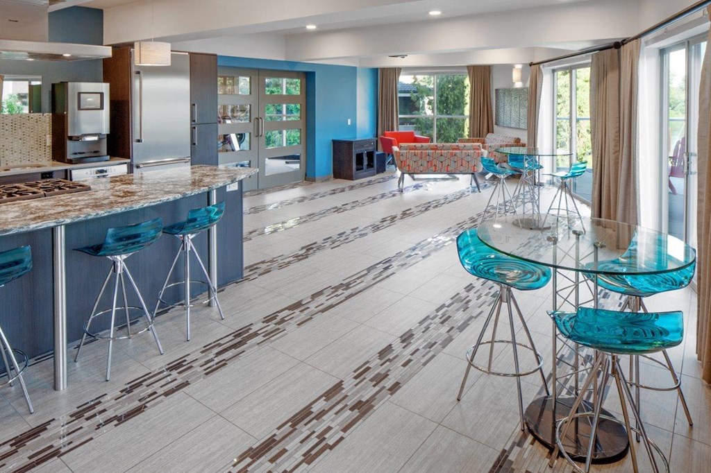 Boathouse Apartments Clubhouse Kitchen and Tables