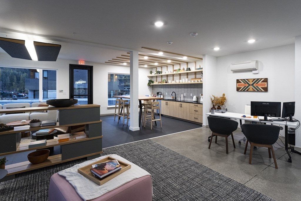 Bo Apartments lounge kitchen and seating are