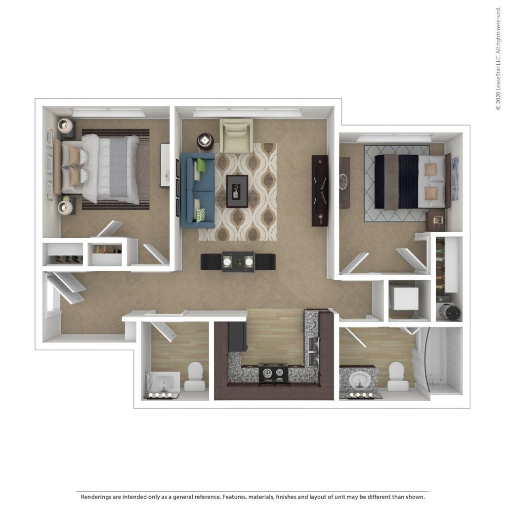 A 3D floor plan of a house layout.