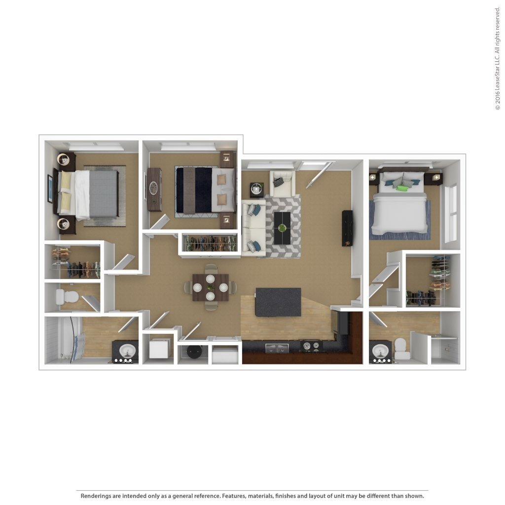 A floor plan of a house with a kitchen, living room, and two bedrooms.