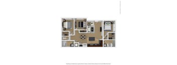 A floor plan of a house with a kitchen, living room, and two bedrooms.