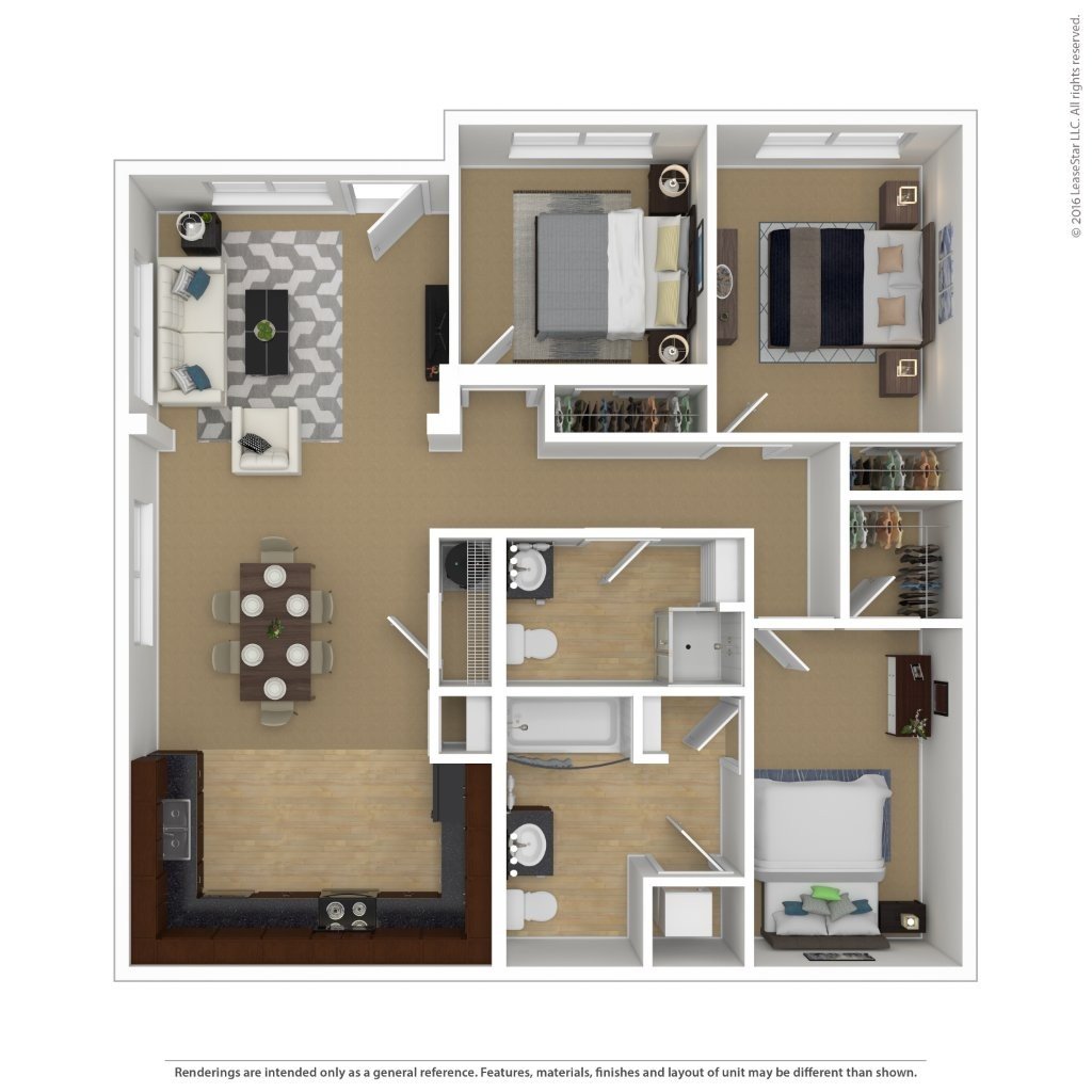 A floor plan of a small apartment with a kitchen, living room, and bedroom.
