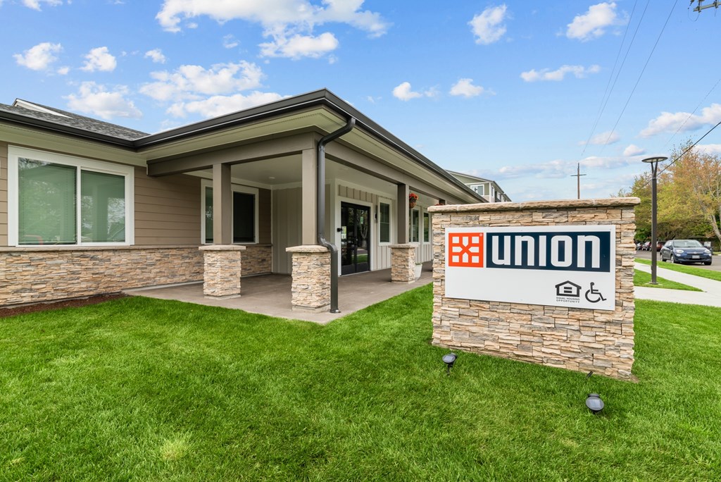 A house with a sign that says Union in front of it.