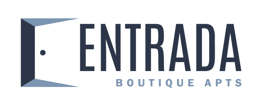A logo with the text "ENTRADA BOUTIQUE APTS" in white on a black background.