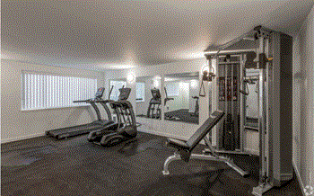 a gym with exercise equipment and mirrors in a home